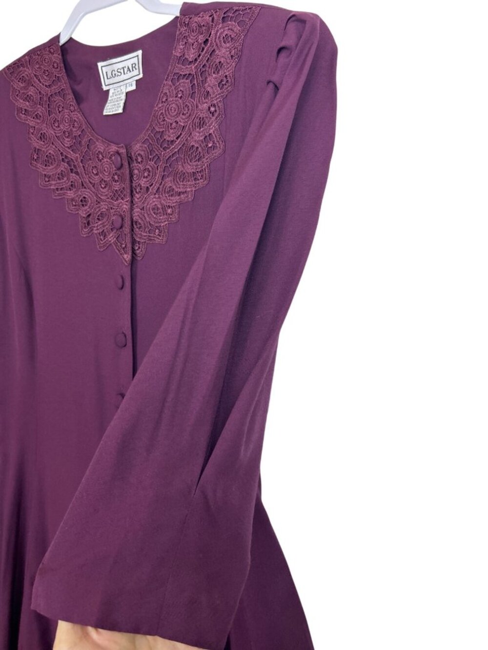 NWT Vtg L.G Star Midi Dress Sz 16 Fit & Flare Button Front Lace Collar Feminine - Picture 7 of 11
